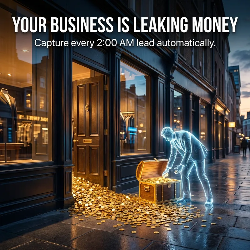 AI-generated ad creative — business leaking money with treasure chest visual