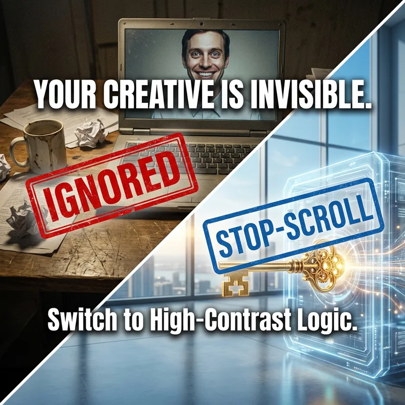 High-contrast B2B ad creative vs generic stock photos comparison